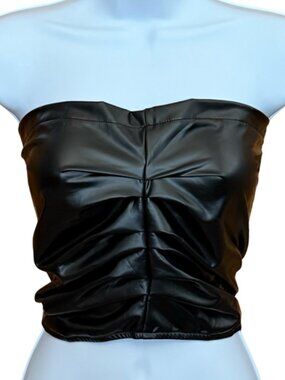 Faux Leather Strapless Corset Tube Top Goth Vamp Festival Grunge Rock Cyberpunk
